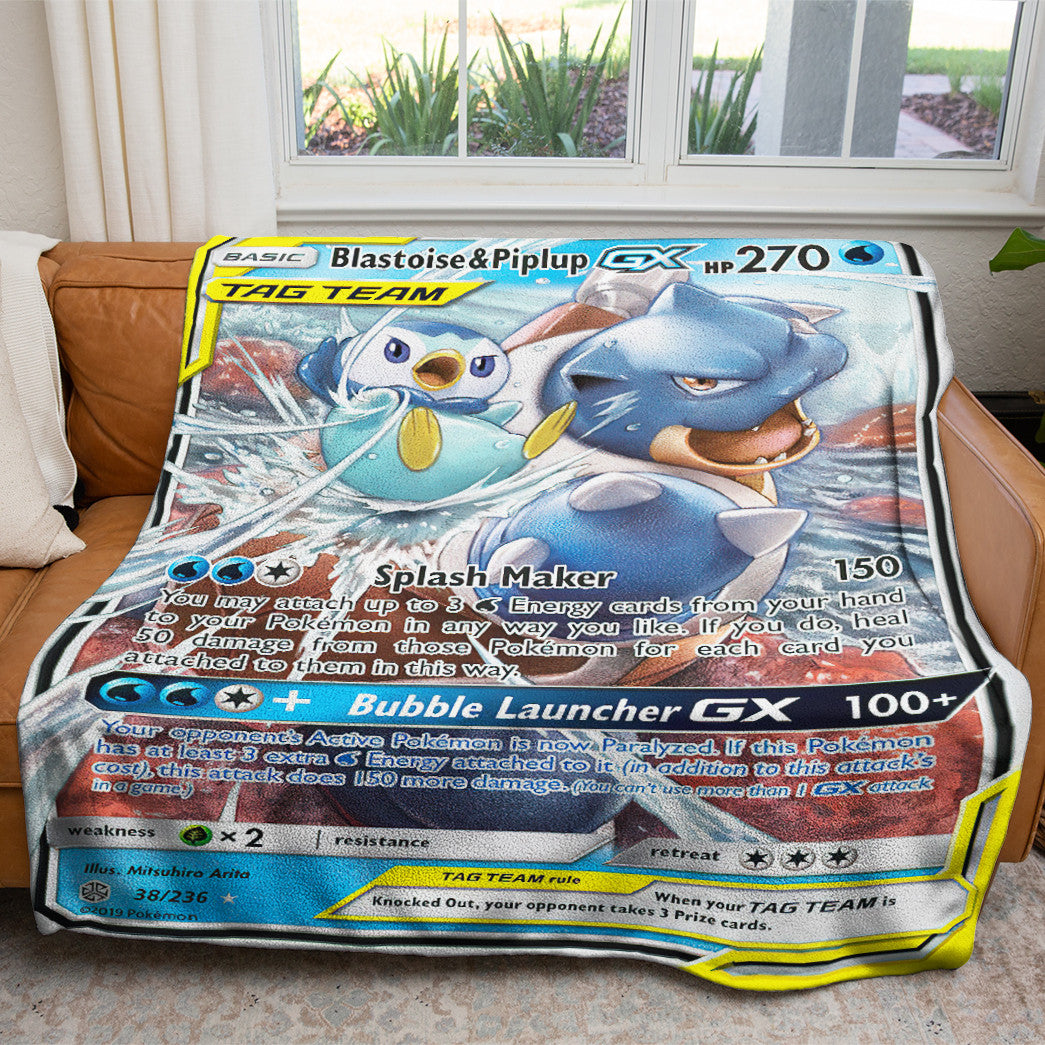 Blastoise & Piplup-GX Cosmic Eclipse Custom 2-Side Printed Thicken Soft Blanket