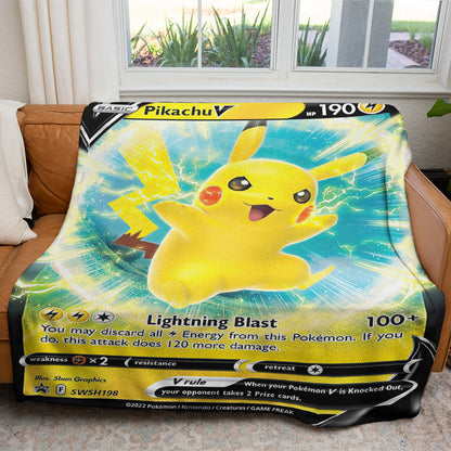 Pikachu V 2022 Custom 2-Side Printed Thicken Soft Blanket