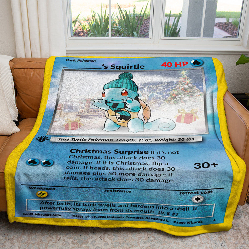 Christmas Squirtle Custom Name Gift 2-Side Printed Thicken Soft Blanket