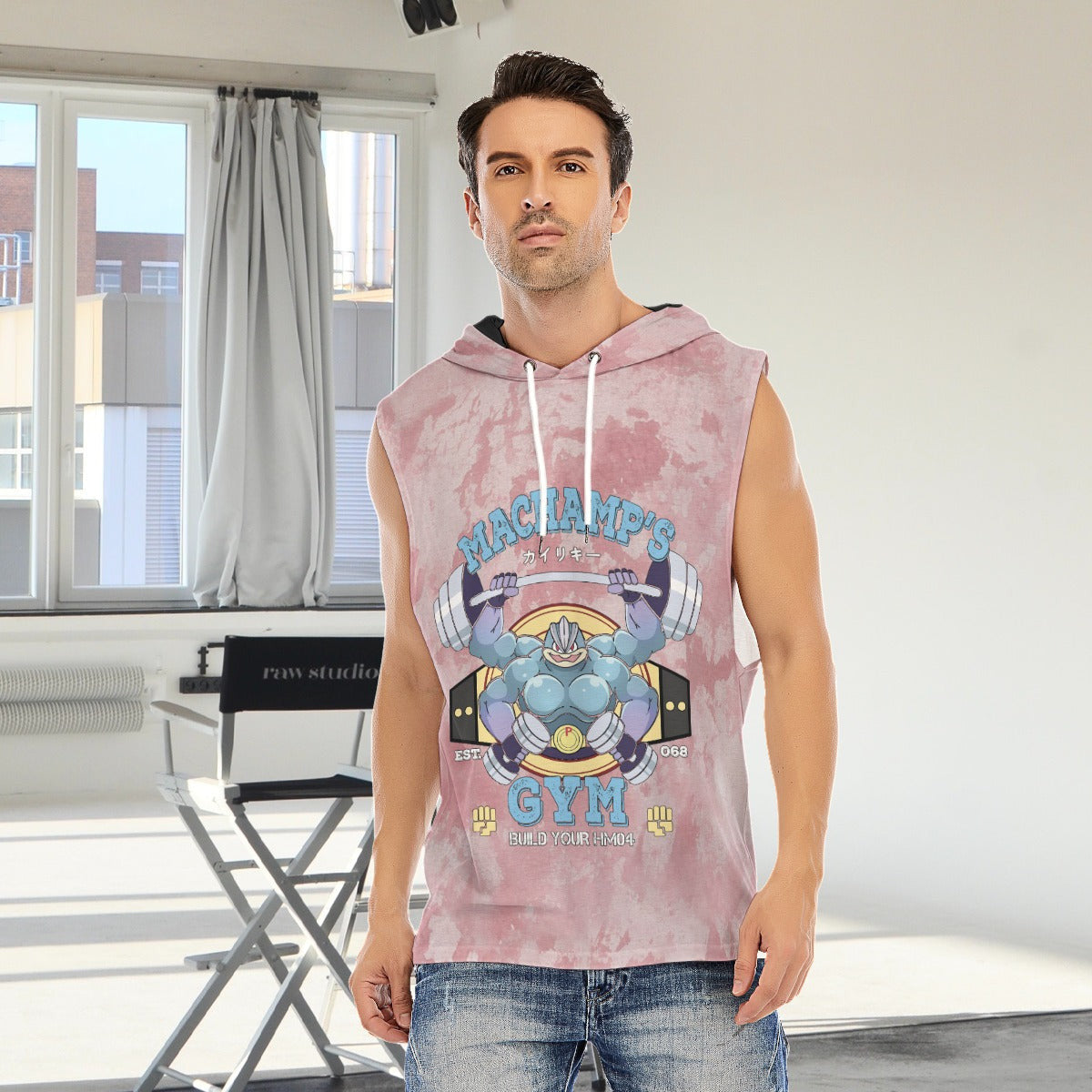 Machamp Gym Blue Blast Texture Clay Custom Hooded Tank Top