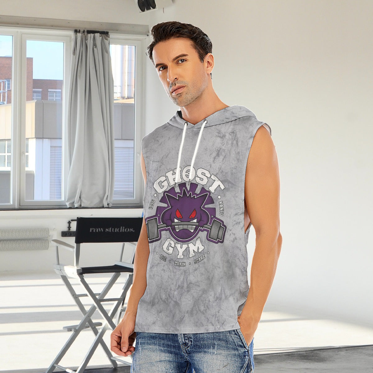 Gengar Ghost Gym Blast Texture Smoke Custom Hooded Tank Top