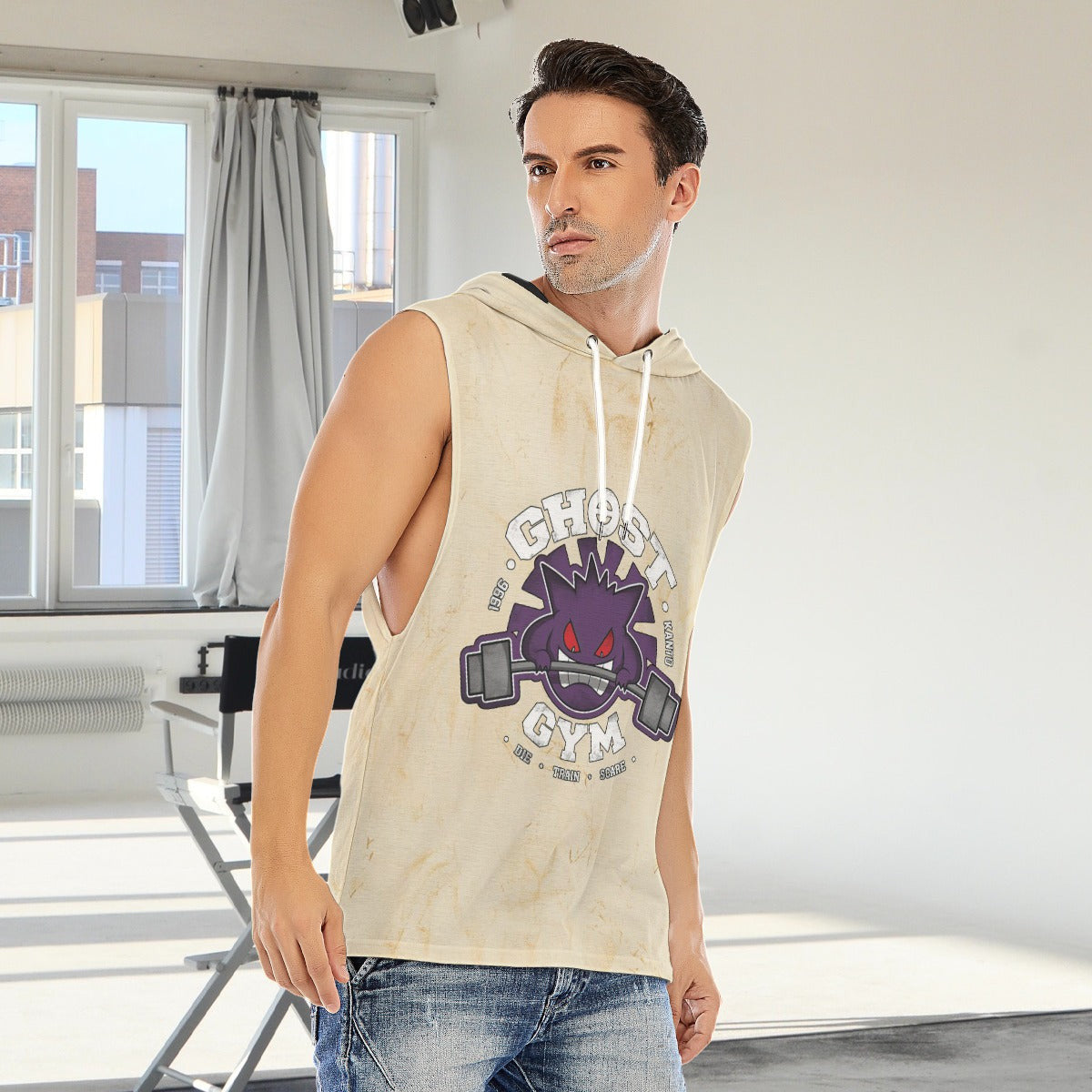 Gengar Ghost Gym Blast Texture Citrine Custom Hooded Tank Top