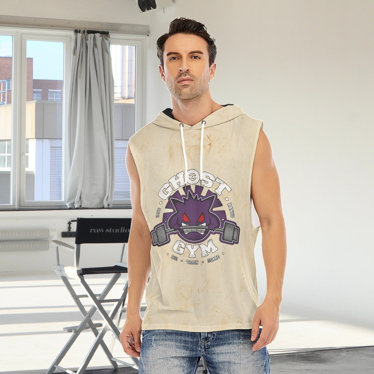 Gengar Ghost Gym Blast Texture Citrine Custom Hooded Tank Top