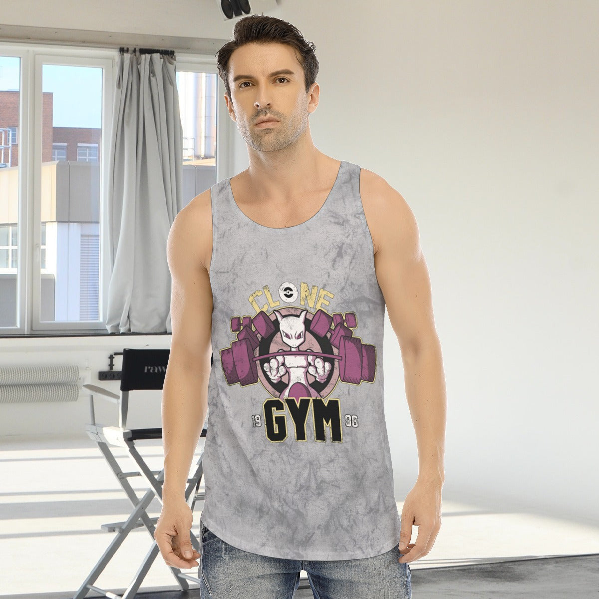 Mewtwo Clone Gym Blast Texture Smoke Custom Tank Top