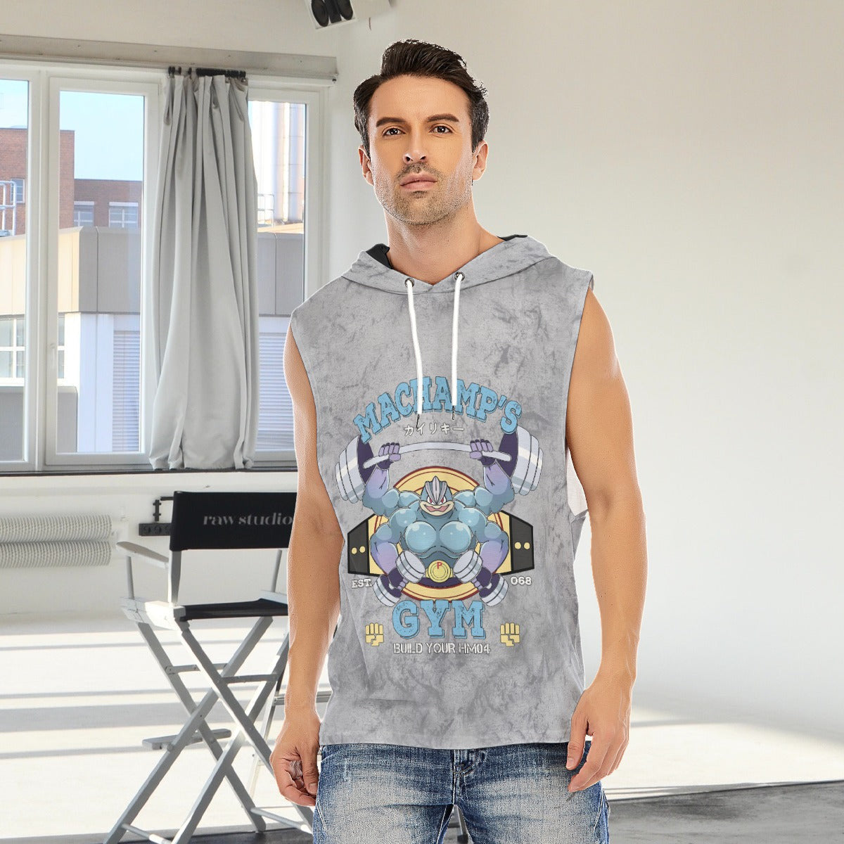 Machamp Gym Blue Blast Texture Smoke Custom Hooded Tank Top