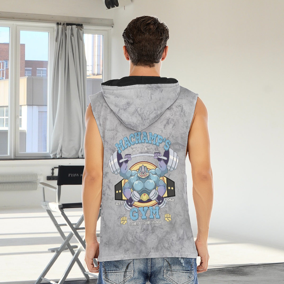 Machamp Gym Blue Blast Texture Smoke Custom Hooded Tank Top