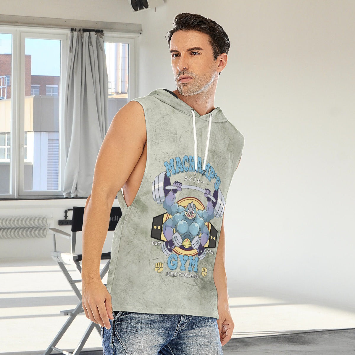 Machamp Gym Blue Blast Texture Fern Custom Hooded Tank Top