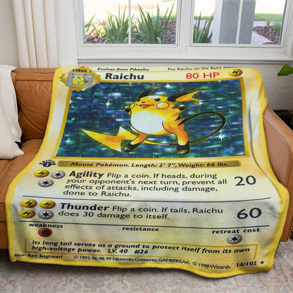 Raichu Card Custom 2-Side Printed Thicken Soft Blanket