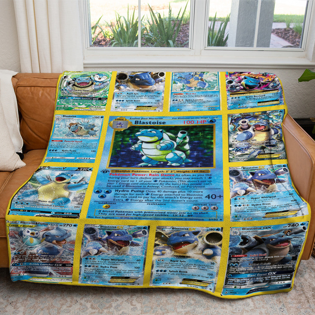 Anime Blastoise Cards Custom 2-Side Printed Thicken Soft Blanket