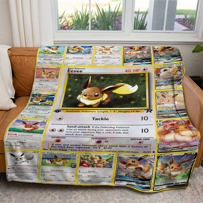 Anime Eevee Cards Custom 2-Side Printed Thicken Soft Blanket