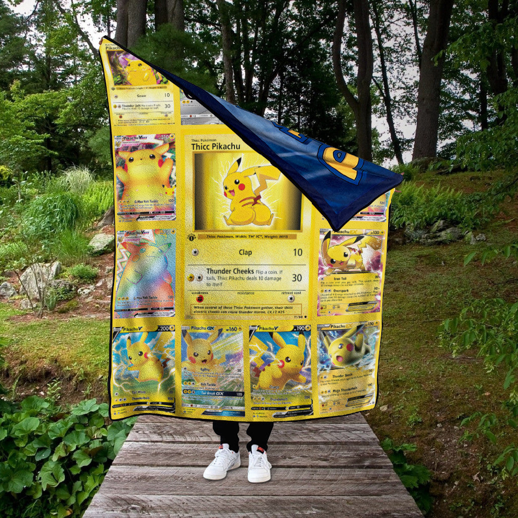 Anime Thicc Pikachu Cards Custom 2-Side Printed Thicken Soft Blanket