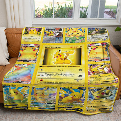 Anime Thicc Pikachu Cards Custom 2-Side Printed Thicken Soft Blanket