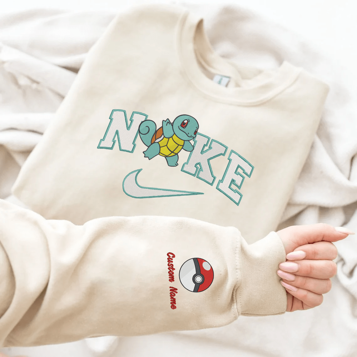 Embroidered PKM Squirtle Custom Hoodie T-Shirt Sweatshirt