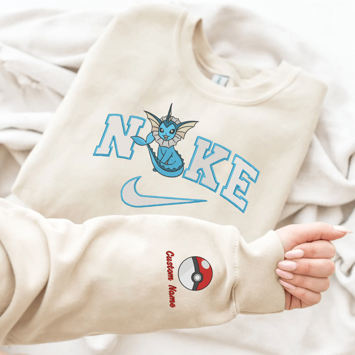 Embroidered PKM Vaporeon Custom Hoodie T-Shirt Sweatshirt