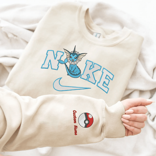 Embroidered PKM Vaporeon Custom Hoodie T-Shirt Sweatshirt