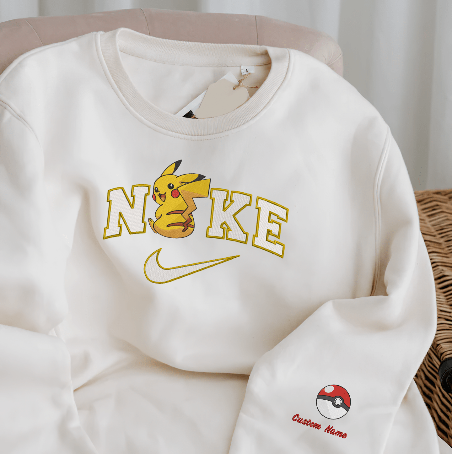 Embroidered PKM Pikachu Custom Hoodie T-Shirt Sweatshirt