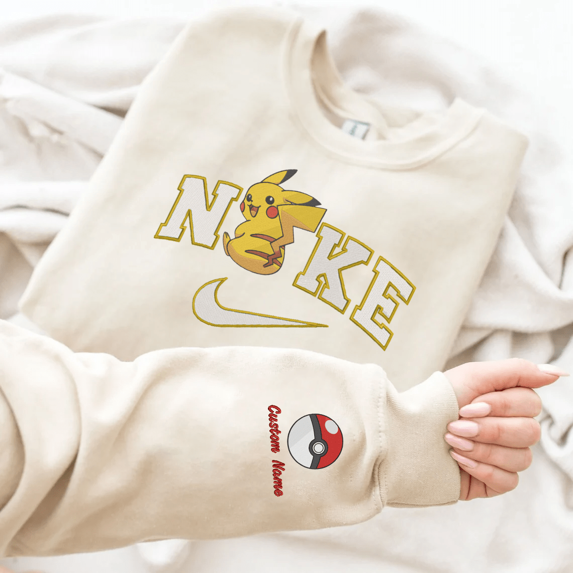 Embroidered PKM Pikachu Custom Hoodie T-Shirt Sweatshirt