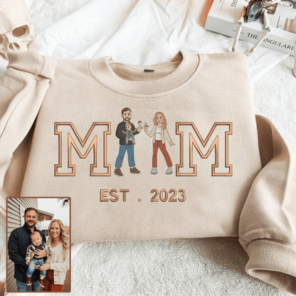 Personalized PKM Family Photo Mom Dad Embroidered T-Shirt, Hoodie, Sweatshirt